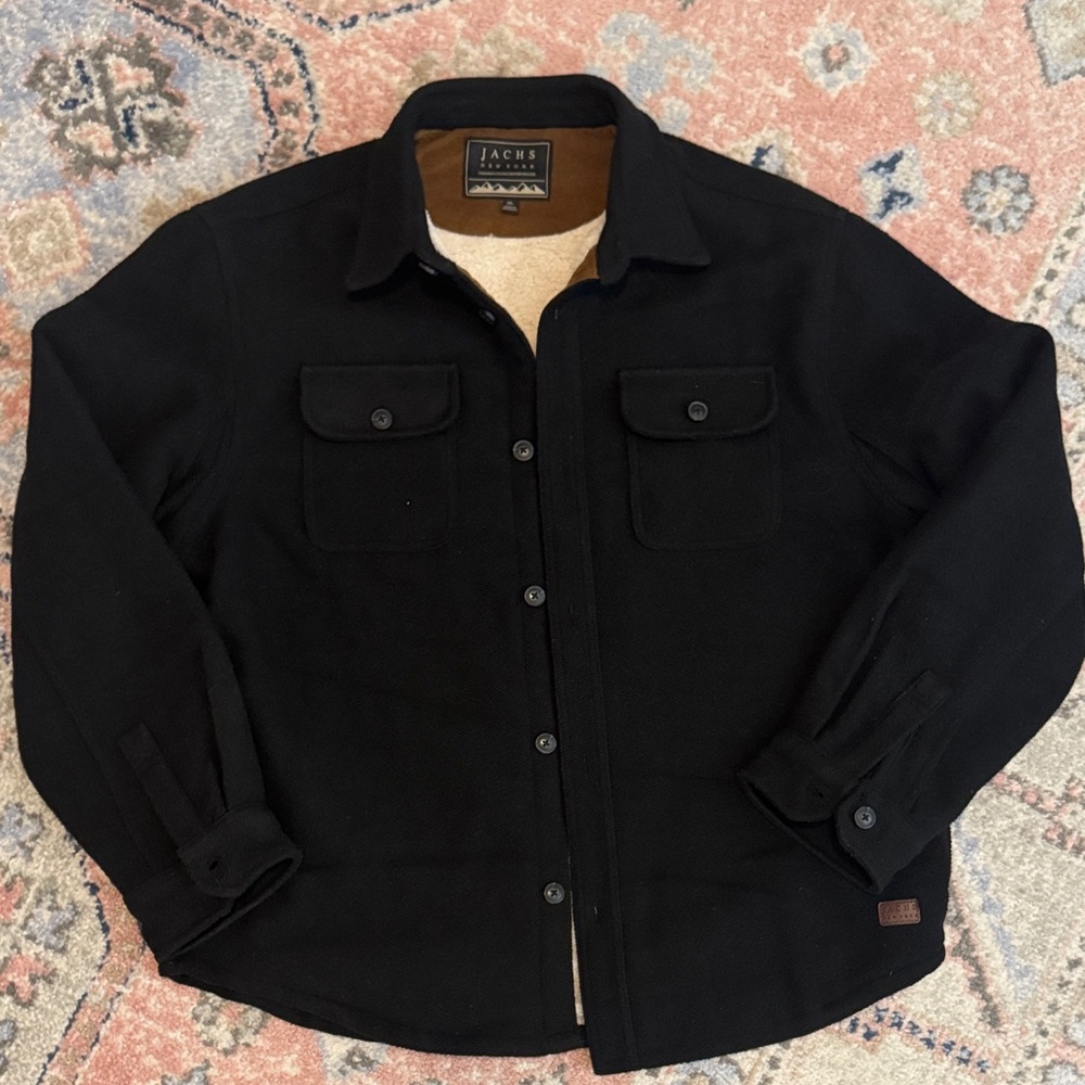 Jachs Sherpa-Lined Black Wool Blend Shacket